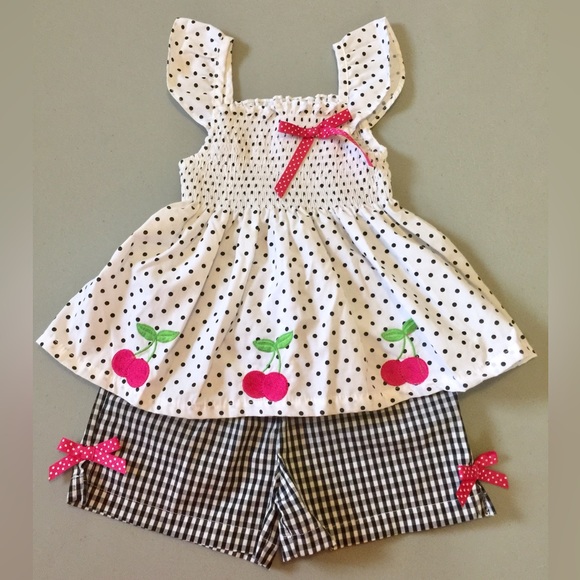 FLORAL EMBROIDERED RED GINGHAM SLEEVELESS PEPLUM TOP AND SHORTS - 2 PC. SET main image 0